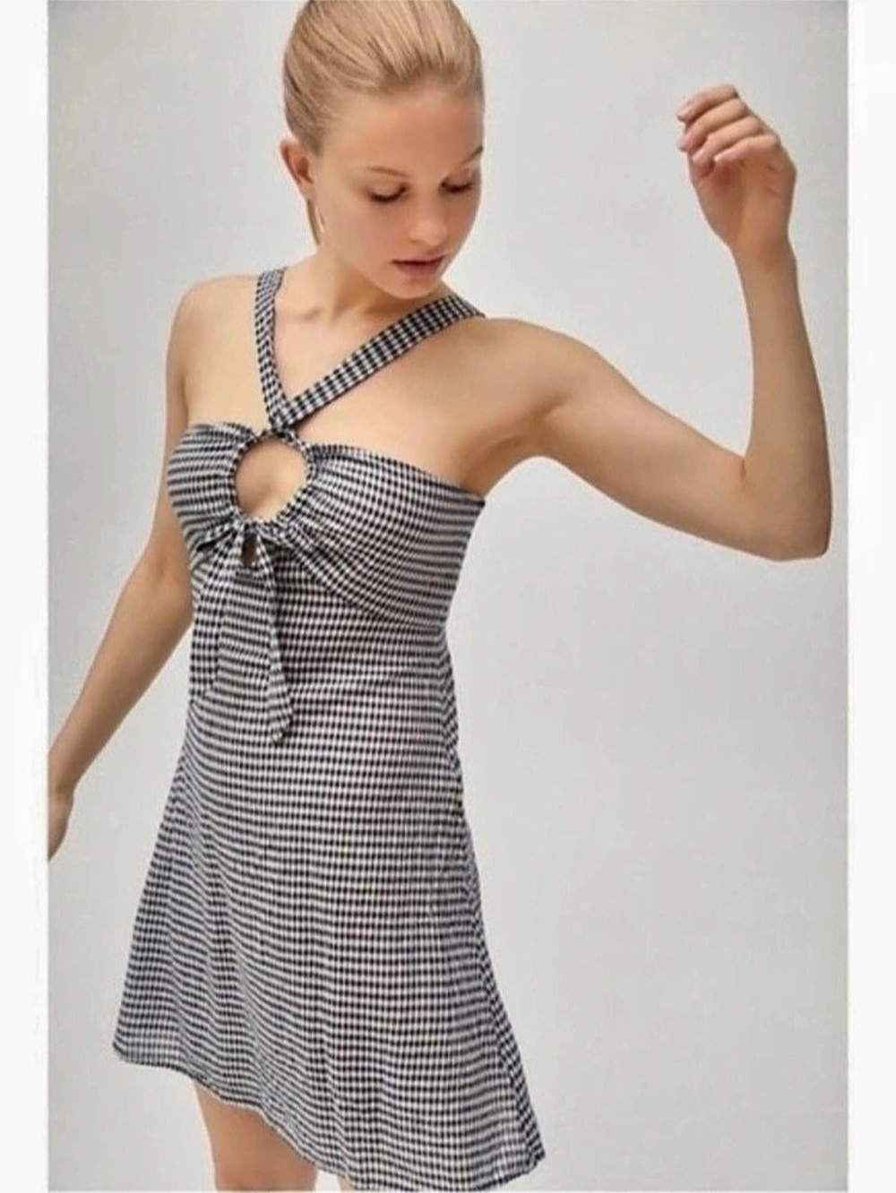 Urban Outfitters UO Hold Me Close Keyhole Halter Mini Dress navy  & White small